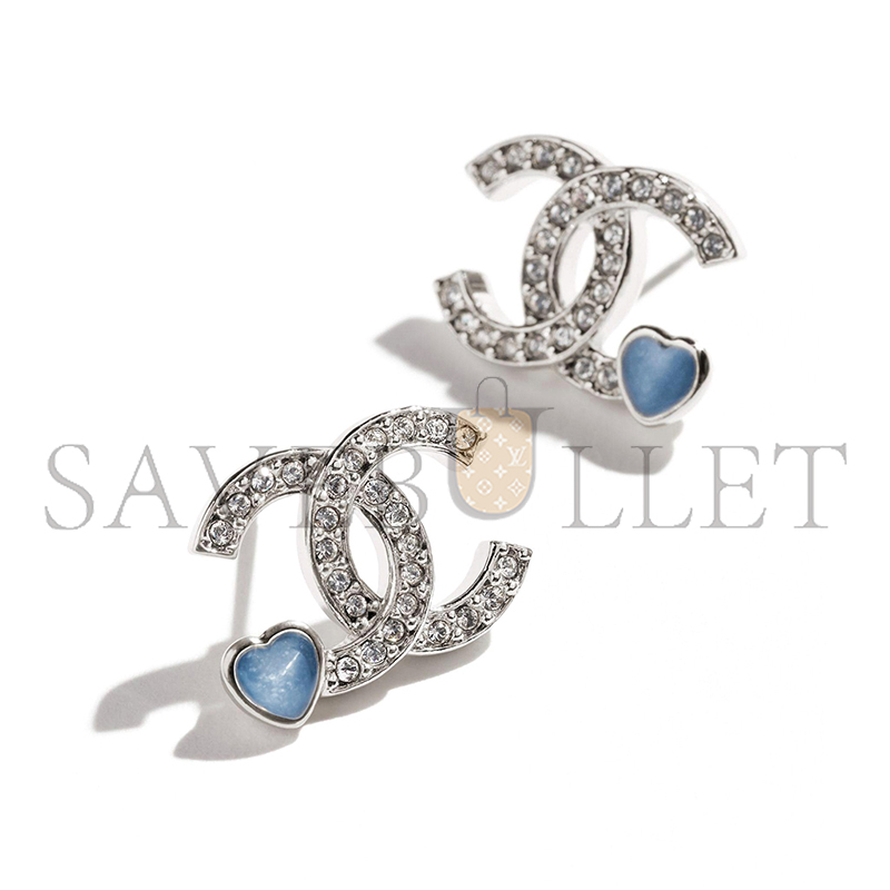 CHANEL RHINESTONE DOUBLE C HEART EARRINGS ABF526